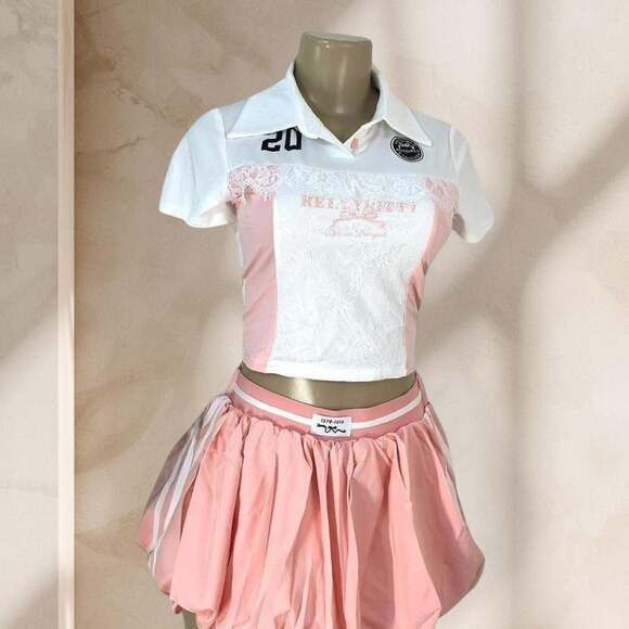 Suvia fashion Dresses & Skirts - Skirt Set – Lace Crop Polo Top Y2K Sporty Preppy Outfit ✧ M